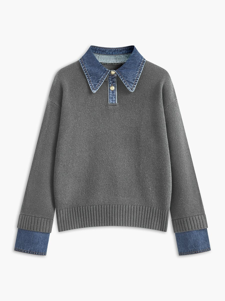 Sofía | Jersey de Punto con Cuello Denim Mujer Manga Larga