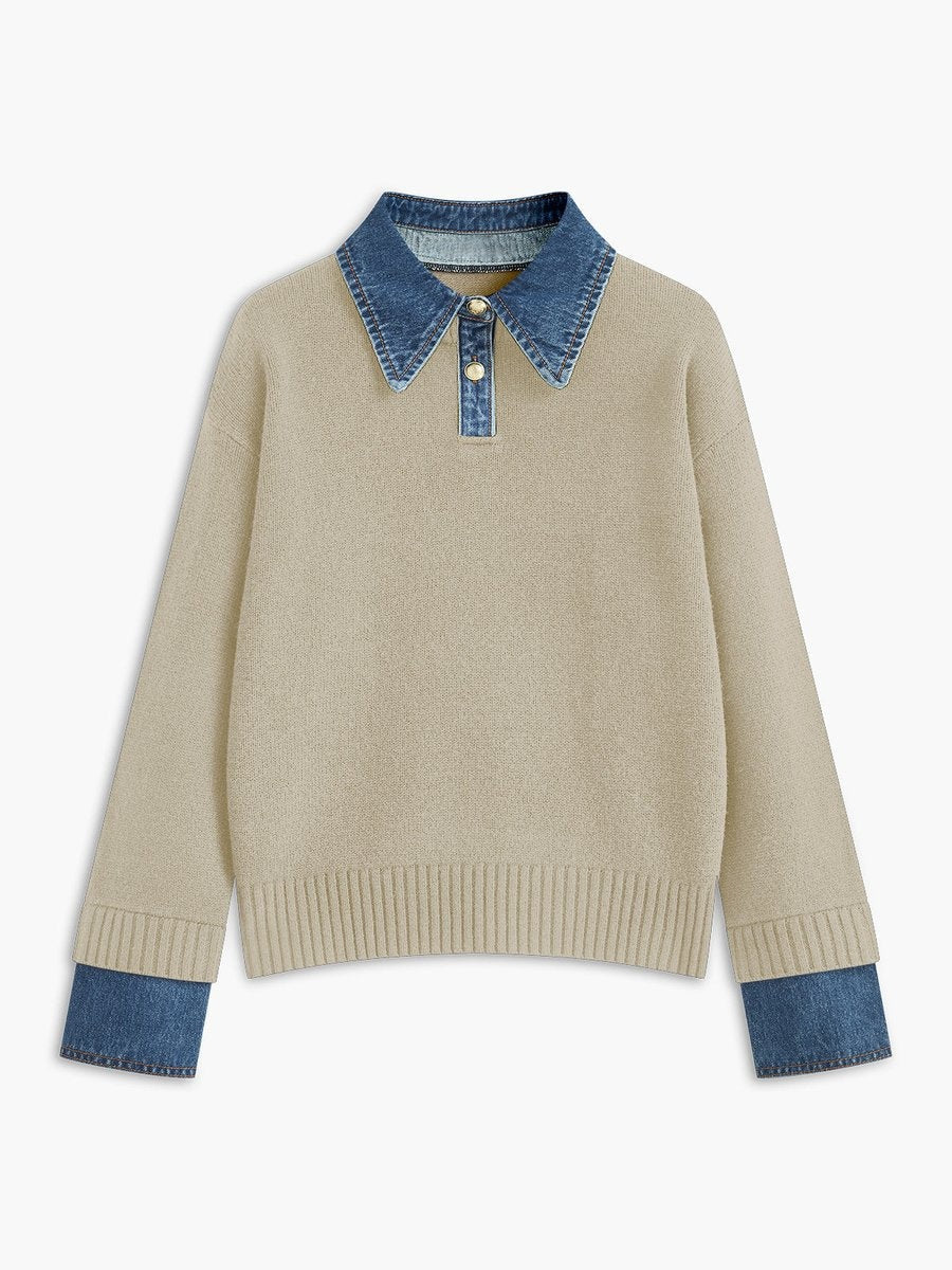 Sofía | Jersey de Punto con Cuello Denim Mujer Manga Larga