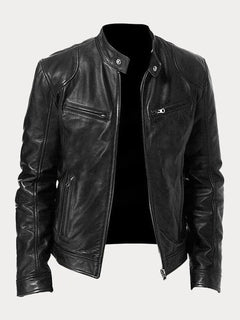 Sonia | Chaqueta de Cuero Biker Mujer Cuello Mao Cremalleras