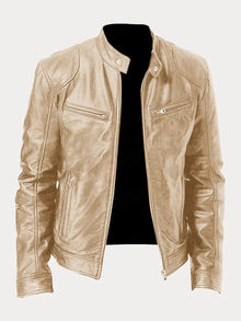 Sonia | Chaqueta de Cuero Biker Mujer Cuello Mao Cremalleras