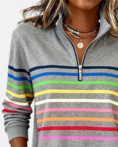 Isabel | Sudadera de Rayas Mujer Cuello Cremallera Manga Larga