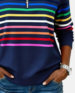 Isabel | Sudadera de Rayas Mujer Cuello Cremallera Manga Larga