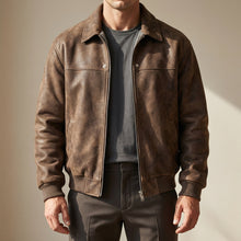 Tomás | Cazadora de Piel Hombre Bomber Cuello Solapa