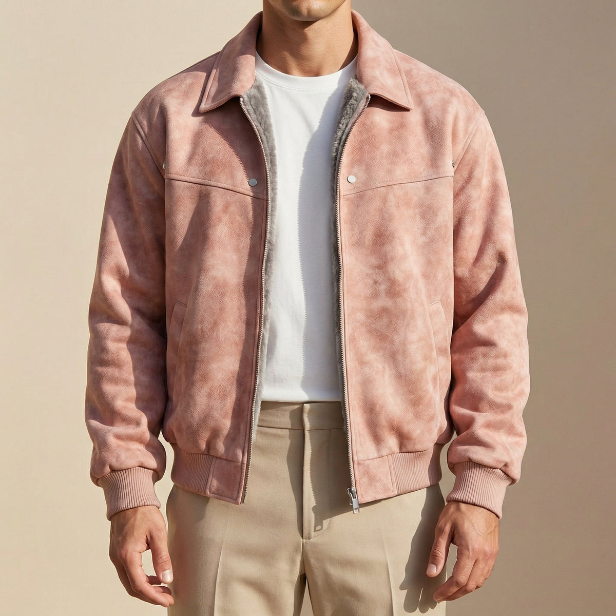 Tomás | Cazadora de Piel Hombre Bomber Cuello Solapa