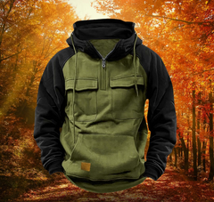 Unai | Sudadera con Cremallera Hombre Bicolor con Capucha Bolsillos Cargo