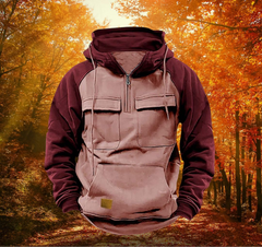 Unai | Sudadera con Cremallera Hombre Bicolor con Capucha Bolsillos Cargo