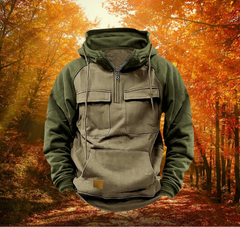 Unai | Sudadera con Cremallera Hombre Bicolor con Capucha Bolsillos Cargo