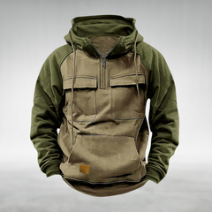Unai | Sudadera con Cremallera Hombre Bicolor con Capucha Bolsillos Cargo