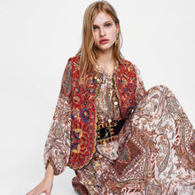 Uxía | Chaleco Largo Boho Mujer Estampado Paisley Escote V