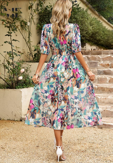 Marisol | Vestido Midi de Invitada Estampado Floral Mujer Escote V