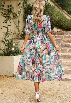Marisol | Vestido Midi de Invitada Estampado Floral Mujer Escote V