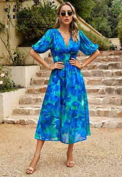 Marisol | Vestido Midi de Invitada Estampado Floral Mujer Escote V