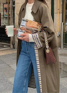 Yolanda | Gabardina Larga Mujer Oversize Forro de Cuadros